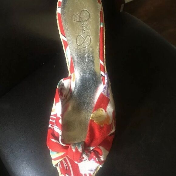 Jessica Simpson’s Red Floral Straw Wedge Sandals For Women Size 9.5 - Picture 5 of 6